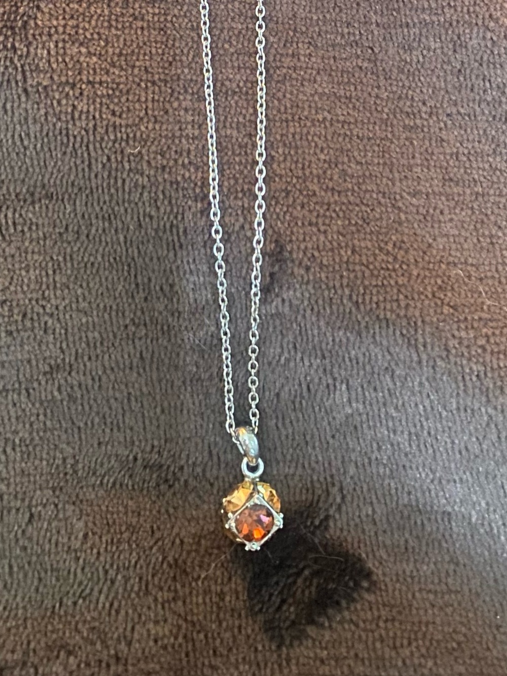 Silver Tone Pendant Necklace with Amber Gemstone